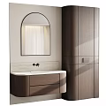 Elegant Modern Bathroom Vanity with Arched Mirror Wooden Cabinets and Stone Countertop