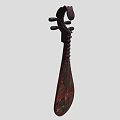 Traditional Chinese Pipa Musical Instrument with Red Painted Body and Intricate Floral Patterns