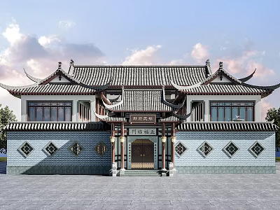 Traditional Chinese Style Detached Villa With Overhanging Eaves And Tile Roof 3d model