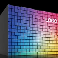 Modern Colorful 3D Cube Pattern Background Wall With White Logo Design