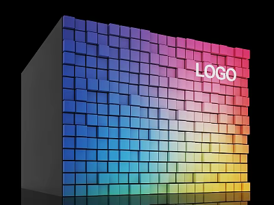 Modern Colorful 3D Cube Pattern Background Wall With White Logo Design 3d model