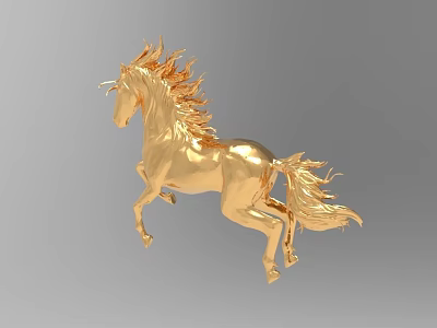 Golden Horse Decorative Ornament Set Featuring Dynamic Running Pose for Home Decor 3d model