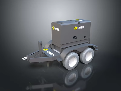 Gray Trailer Mounted Genset Generator With Two Wheels And Yellow Details 3d model