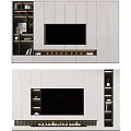 Modern Interior TV Wall Design With White Cabinetry Open Shelves And LED Lighting