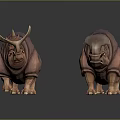 Two Purple Rhinoceros 3D Models in Cartoon Style with Smooth Surfaces and Shiny Details