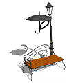 Outdoor Landscape Bench With Curved Metal Frame Wooden Seat And Umbrella Street Lamp
