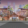 Bamboo undulating shape gallery pavilion 3d model
