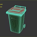 Green Recycling Waste Bin With Red Lid And Wheels For Home Use