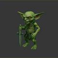 Green Goblin Character With Large Ears Holding Sword For Game And Movie