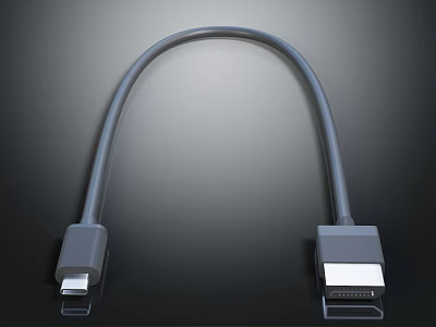 Gray Data Cable with Lightning and HDMI Connectors for Electronic Devices 3d model