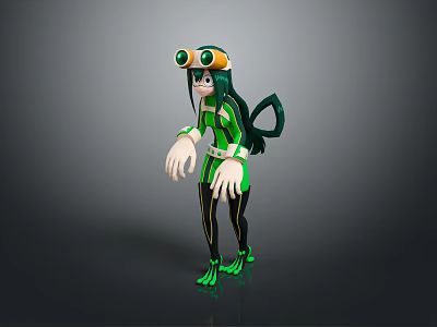 Game and Movie Character With Green Black Outfit Goggles Long Hair And Tight Suit 3d model