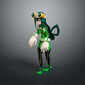 Game and Movie Character With Green Black Outfit Goggles Long Hair And Tight Suit