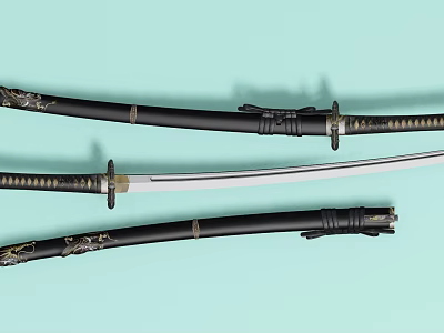 Traditional Japanese Katana Weapon with Sheath Unsheathed Sharp Blade and Decorative Handle 3d model