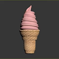 Delicious Pink Swirled Creamy Soft Serve Ice Cream in Waffle Cone