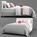 Modern Double Bed With Soft Pink Pillows And Gray Bedsheets Blanket 3d model