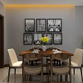 Modern Living and Dining Room Interior With Light Gray Sofa Black White Paintings Floor Lamp