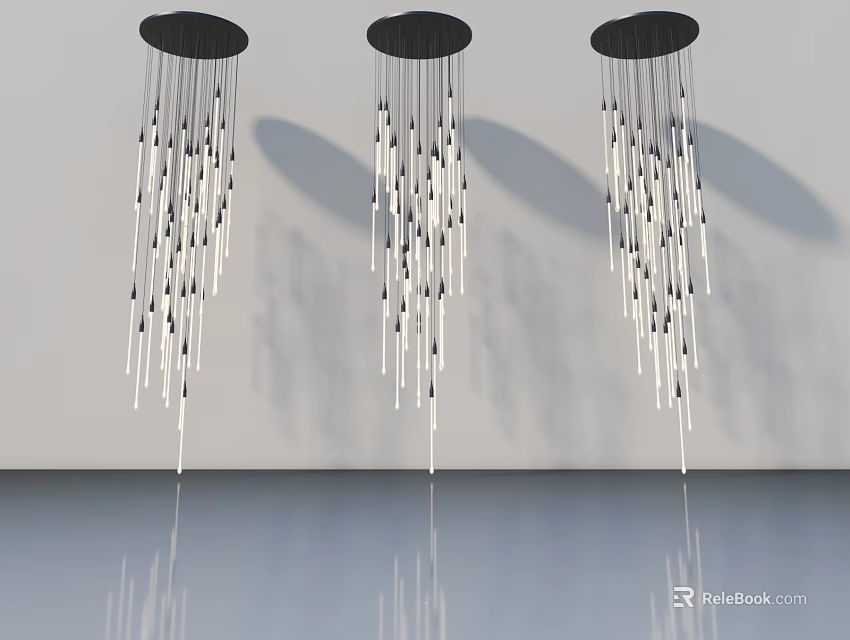 Elegant Hinged Door Design With Black Round Pendant Lights And White Walls 3d model 