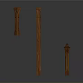 Architectural Wooden Columns With Different Heights And Intricate Carvings In Brown