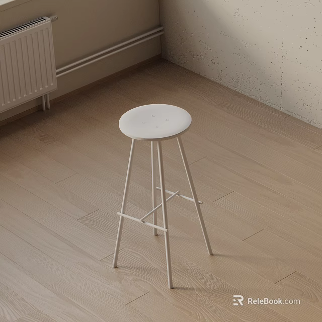 Minimalist White Round Seat Bar Stool With Metal Frame On Wooden Floor 3d model 