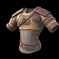 Medieval Character Battle Armor With Leather Straps Metal Mesh And Red Shoulder Details