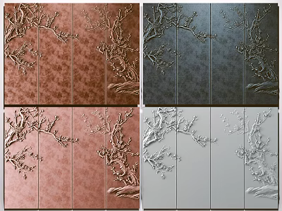 Elegant Sofa Background Wall Design with Relief Tree Branches in Various Colors 3d model