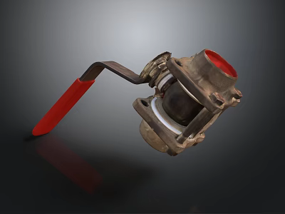 Industrial Metal Valve With Red Handle And Connection Port For Pipeline Control Equipment 3d model