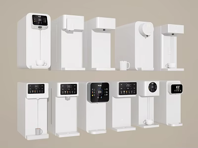 Kitchen Appliances White Water Dispensers With Digital Display And Various Models 3d model