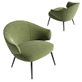 Green Velvet Modern Leisure Chair With Black Metal Legs And Curved Armrest Design
