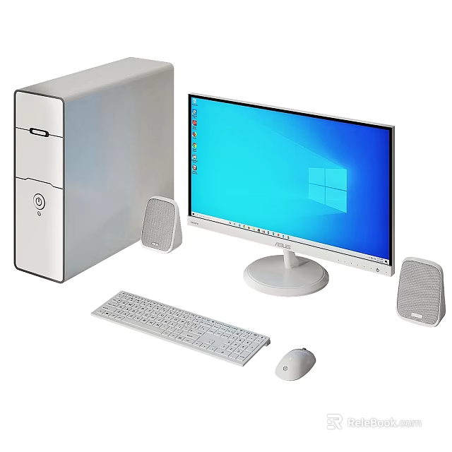 Desktop Computer Setup With Tower Monitor Keyboard Mouse And Speakers 3d model 