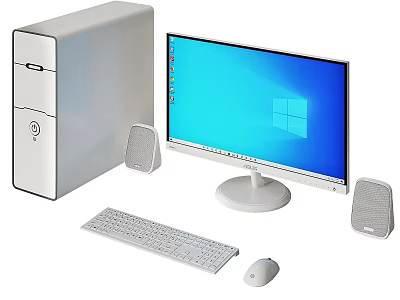 Desktop Computer Setup With Tower Monitor Keyboard Mouse And Speakers 3d model
