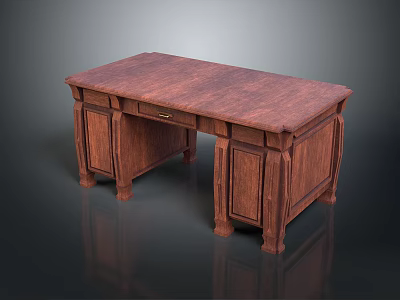 Classic Wooden Office Desk With Rectangular Tabletop Drawer And Sturdy Cabinet 3d model