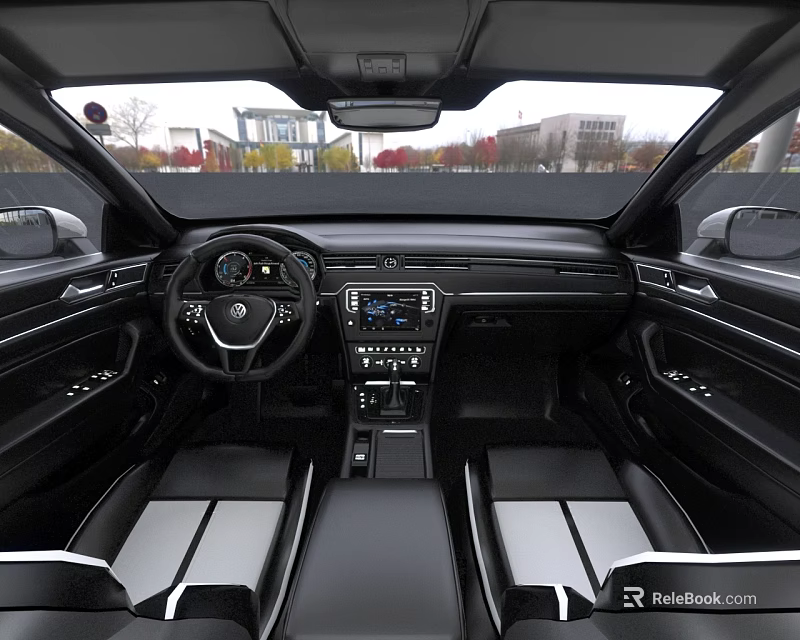 Modern Car Interior Design With Steering Wheel Dashboard Center Console And Seats 3d model 