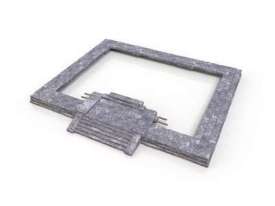 Architectural Gray Stone Frame Structure With Steps And Connecting Design Elements 3d model