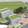 Modern Multi Storey Hospital Building With Glass Curtain Walls Green Roofs And Surrounding Greenery