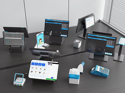 Advanced Business Equipment For Retail Stores Featuring POS Terminals Monitors And Receipt Printers 3d model