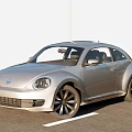 Silver Volkswagen Beetle Car With Classic Design And Black Wheels Parked On Road