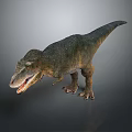 Realistic Reptile Tyrannosaurus Rex With Green Skin Open Mouth And Standing Posture On Gray Background