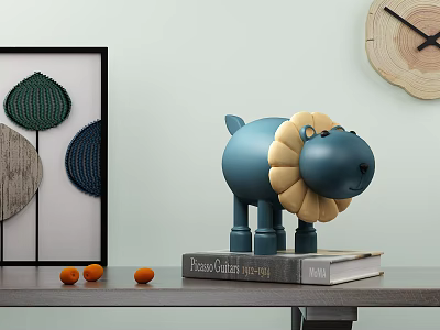 Modern Decorations Ornaments Blue Lion Book Decorative Painting Clock 3d model