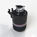 Black Garbage Disposal Kitchen Appliance With Silver Top And Red Blue White Stripes