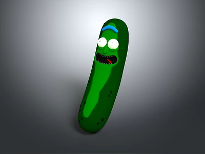 Cartoon Green Pickle Character With Blue Stripe Big Eyes And Open Mouth 3d model