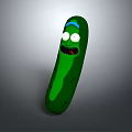Cartoon Green Pickle Character With Blue Stripe Big Eyes And Open Mouth