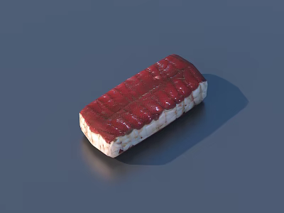 Red and White Textured Long Strip Food With Smooth Surface Appearance 3d model