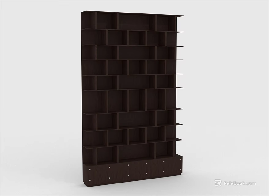 Modern Dark Wooden Bookcase With Open Shelves And Multiple Storage Compartments 3d model 