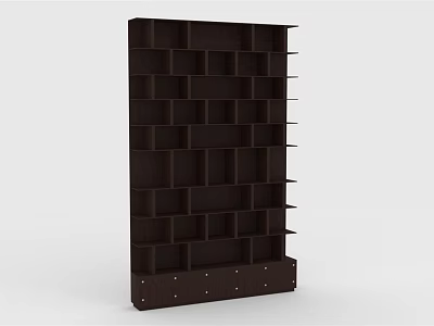 Modern Dark Wooden Bookcase With Open Shelves And Multiple Storage Compartments 3d model