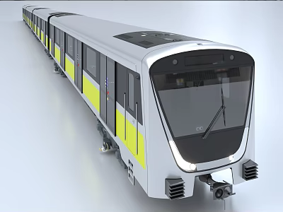 Modern Metro Train With White And Yellow Exterior Streamlined Front And Large Windows 3d model