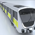 Modern Metro Train With White And Yellow Exterior Streamlined Front And Large Windows