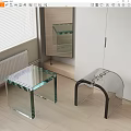 Green Glass Square Stool And Transparent Acrylic Stool With Black Legs In Modern Room Interior