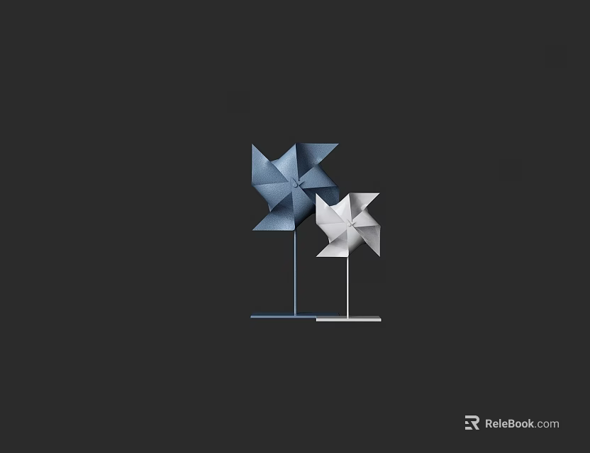 Windmill Shaped Blue And White Metallic Decorative Ornament Set For Tabletop 3d model 