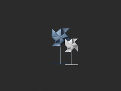 Windmill Shaped Blue And White Metallic Decorative Ornament Set For Tabletop 3d model
