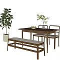 Log Dining Table and Chair Single Chair Bench 3d model